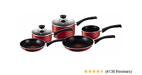 Tefal Bistro Aluminium Cookware Set, 5 Pieces - Red: Amazon.co.uk: Kitchen & Home